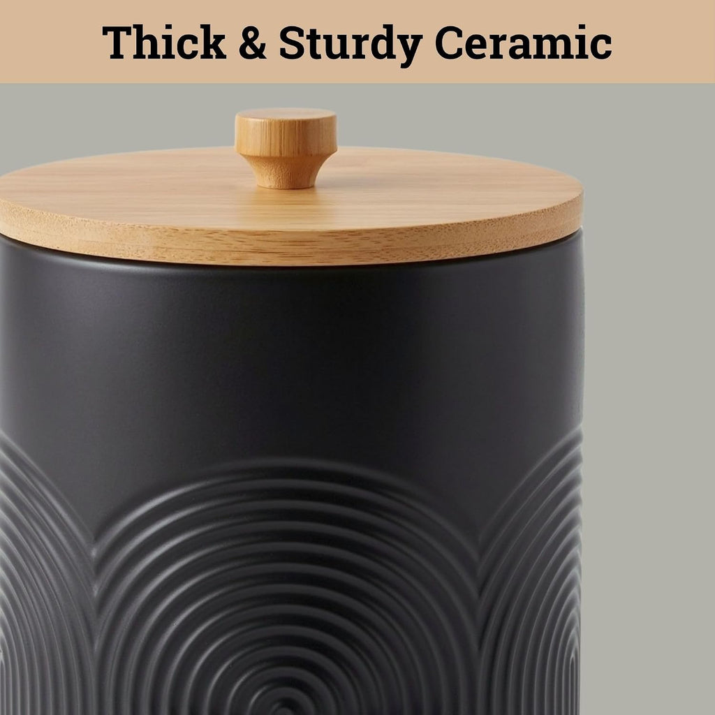 Ceramic Kitchen Canisters for Countertop w/ Airtight Bamboo Lids - Set of 3