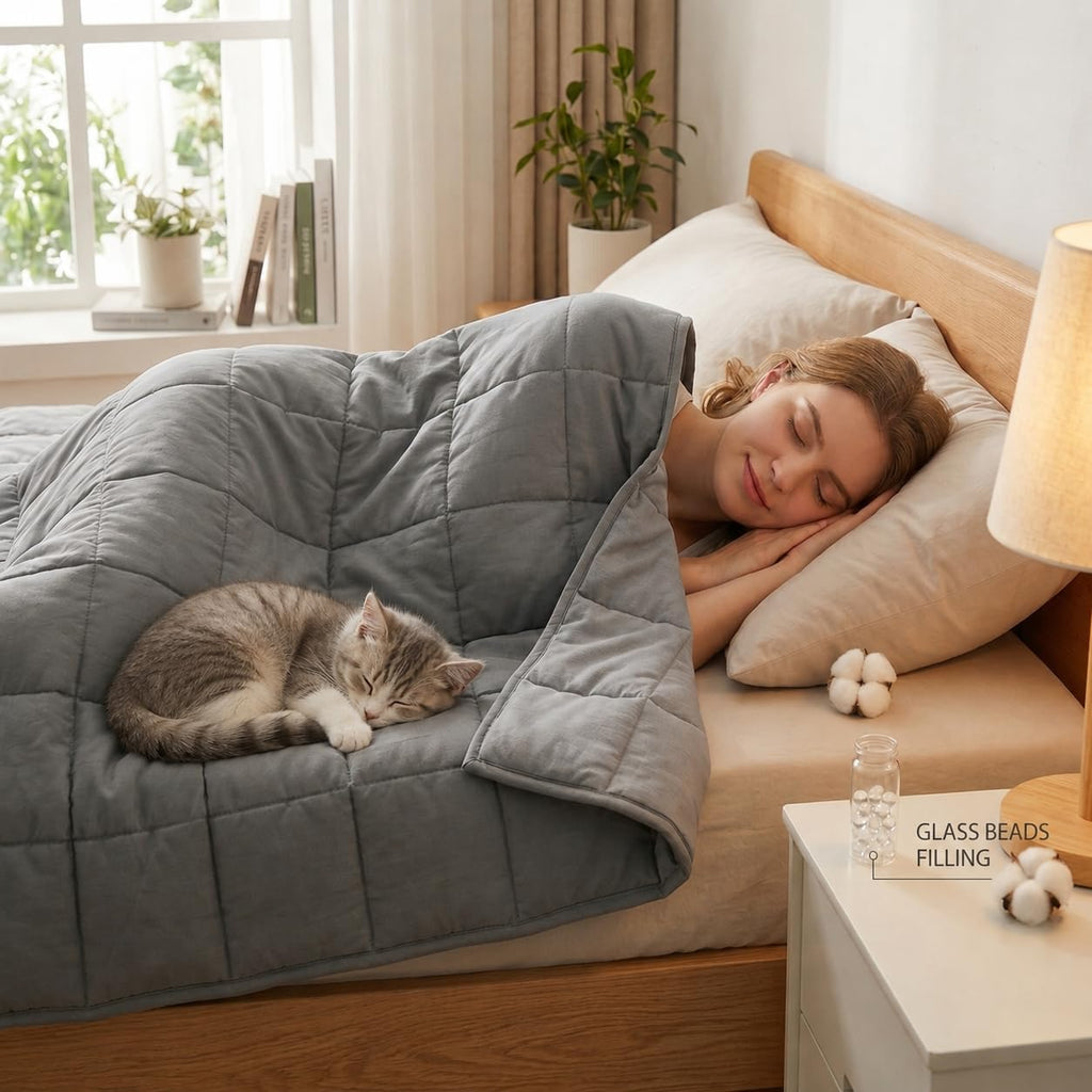 AN Cooling Weighted Blanket for Adults, 60" x 80" 15lbs Queen | Breathable Cotton Weighted Blanket with Glass Beads