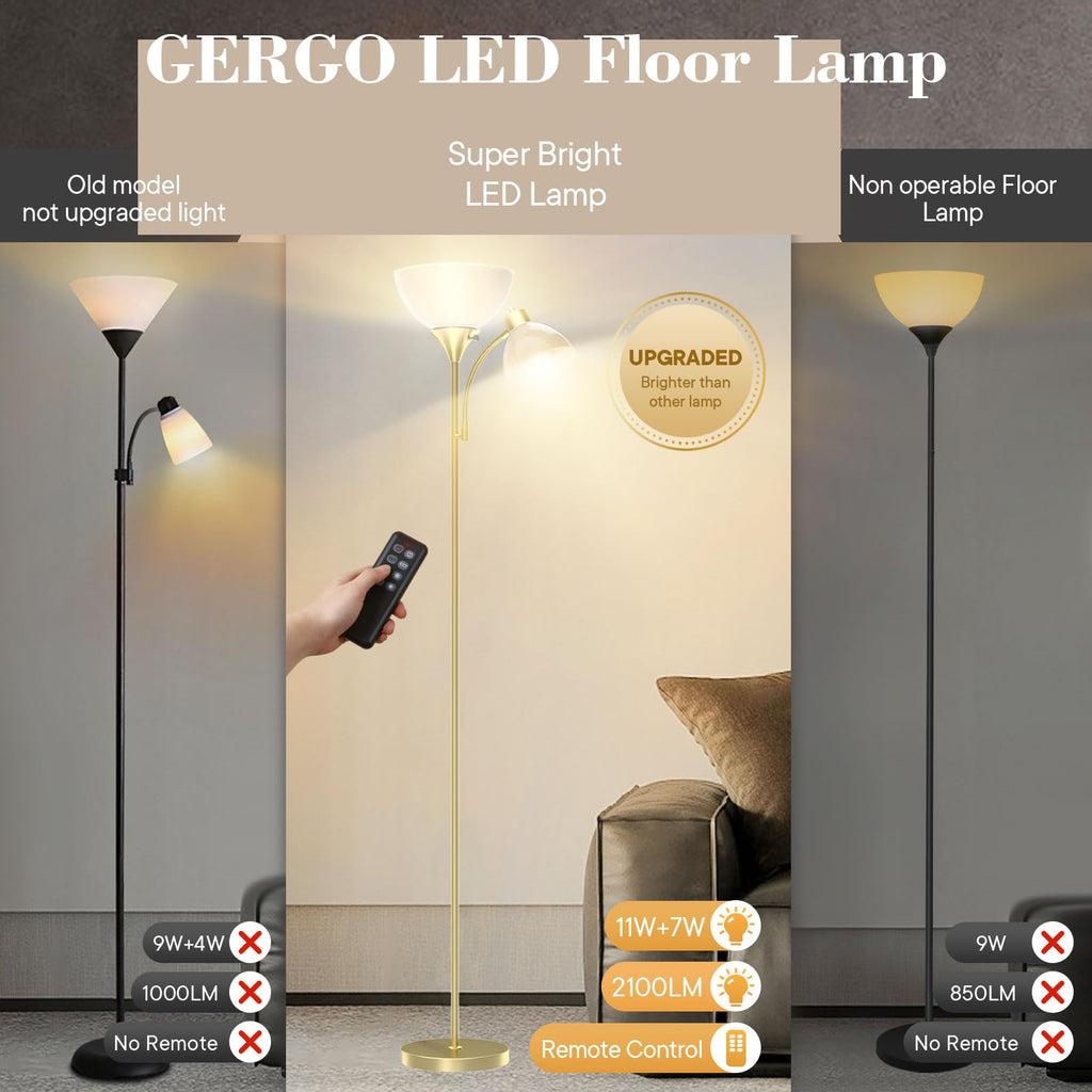 Torchiere Floor Lamp with Remote Control and Adjustable Reading Light