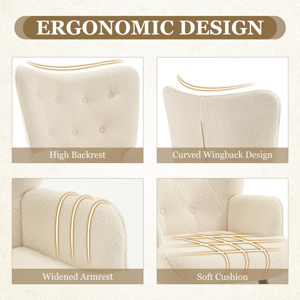 Faux Fur White Accent Chair Mid Century Modern Living Room Chairs; Comfy Armchair Leisure Vanity Guest Wingback Chair