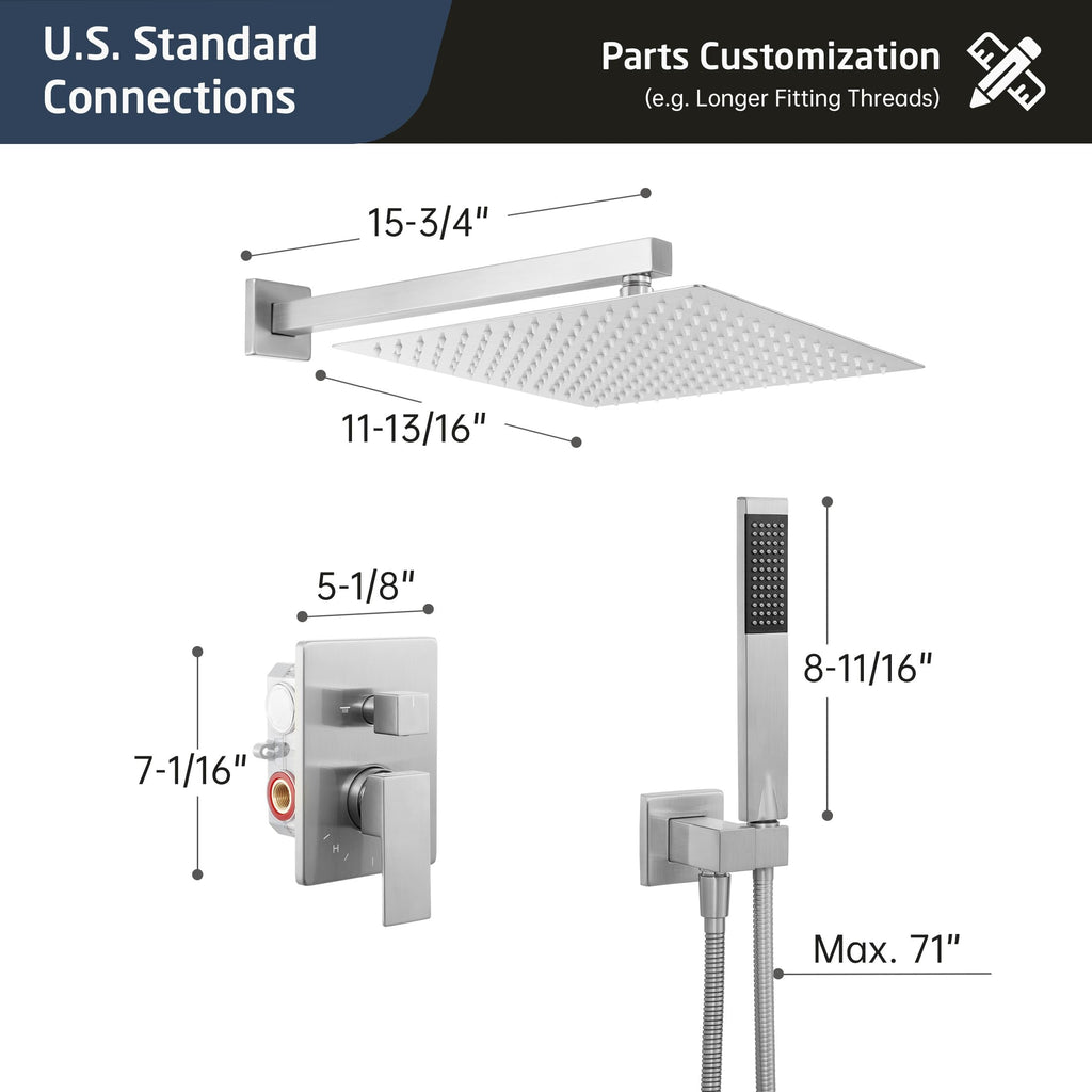 Shower Faucet Set, Shower System 12 Inch Rain Shower Head with Handheld Spray, Pressure Balance Shower Faucets Sets