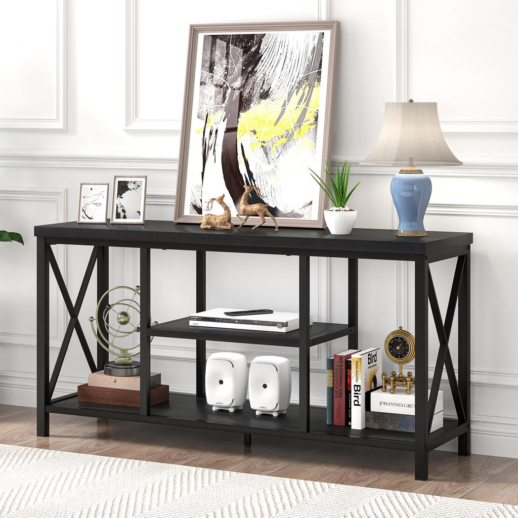 Modern Entertainment Center for TVs up to 55 Inch, Wood TV Stands with Storage Shelves, Industrial Media TV Console