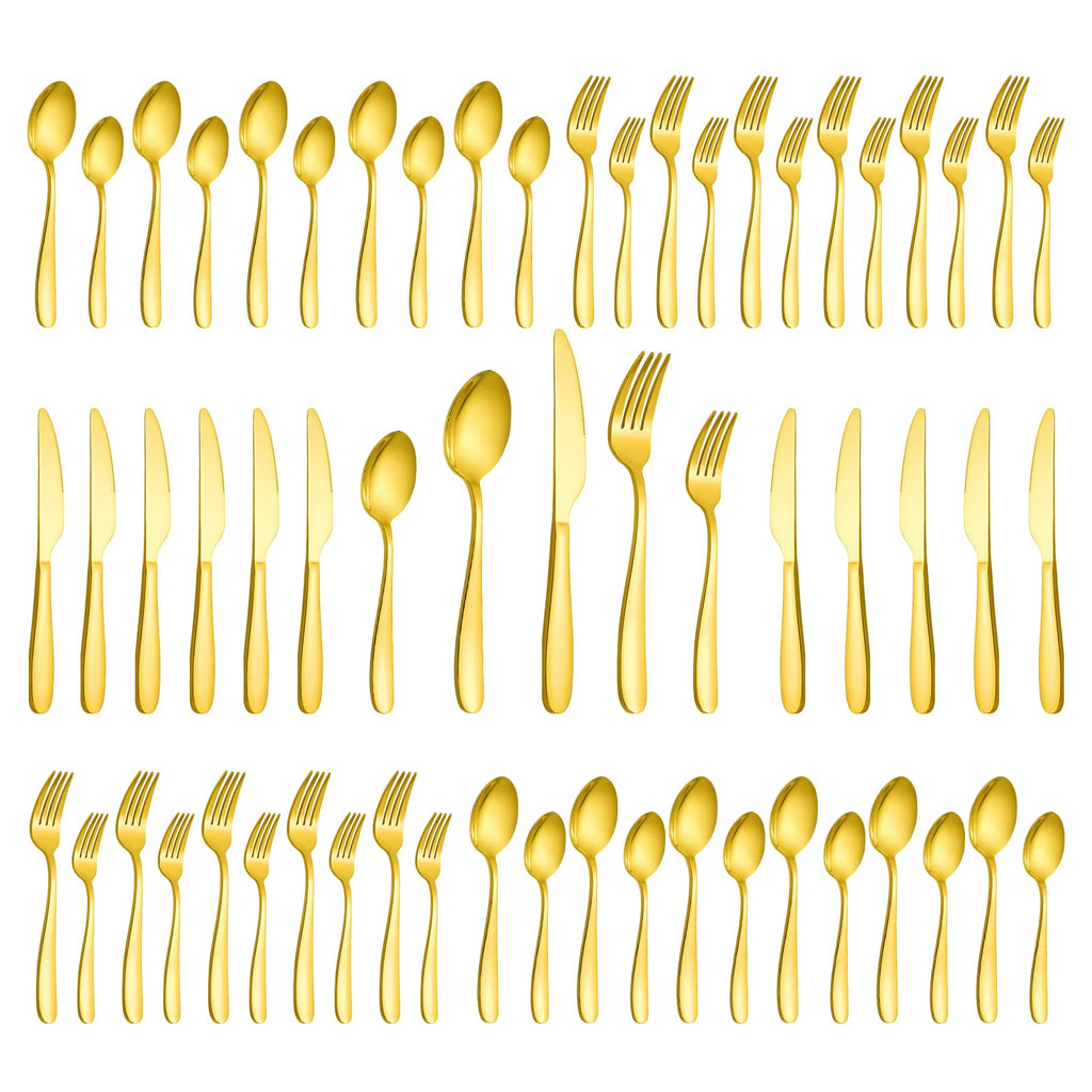 60-Piece Gold Silverware Set, Stainless Steel Flatware Set for 12, Kitchen Utensils cutlery with Titanium Golden