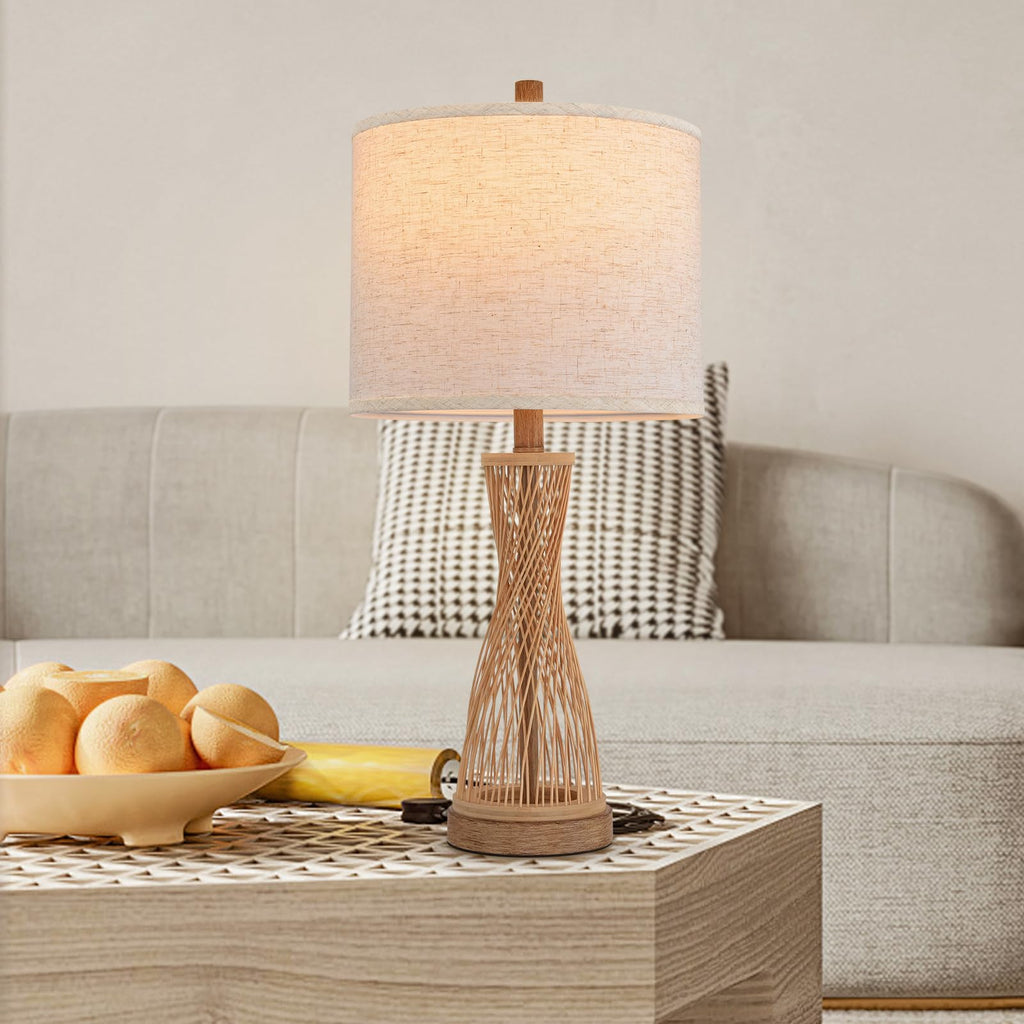Lamps Wooden Bamboo Strip Table Lamp Farmhouse Bedside Lamps Set of 2 Wood Table Lamp Desk Light Bedroom Lights