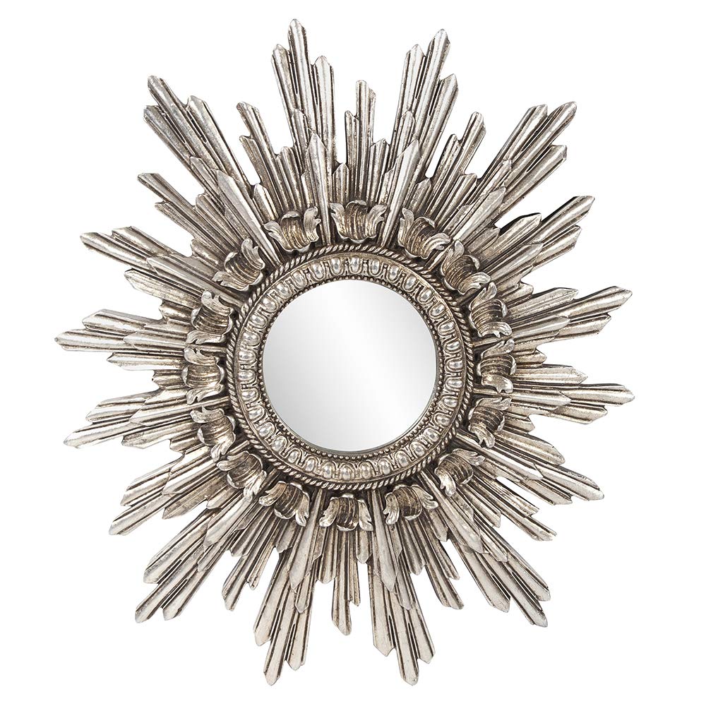 Chelsea Antique Starburst Mirror, Showpeice Round Decorative Focal Point Glass Mirror, Silver, 20" x 26" x 2"