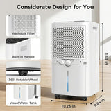 4,000 Sq.ft Dehumidifier for Basement, 45 Pint Dehumidifiers for Home with Drain Hose, Smart Humidity Control