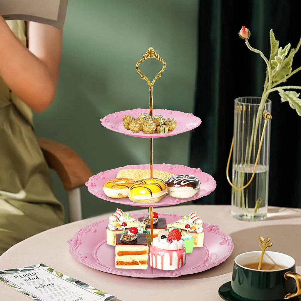 Tier Plastic Cupcake Stand, Dessert Plates Cake Fruit Candy Display Tower Reusable Pastry Platter - Set of 3