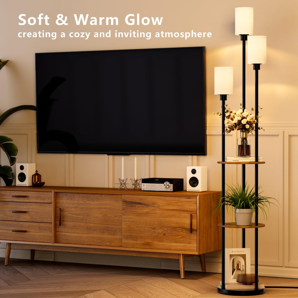 Floor Lamp with Shelves, 71" Tall Modern Standing Lamp with Table