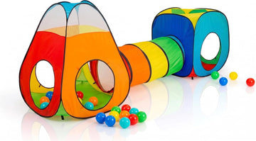3pc Pop Up Children Play Tent : 1 Crawl Tunnel + 2 Tents : Kids Tents for Boys, Girls, Babies & Toddlers for Indoor &