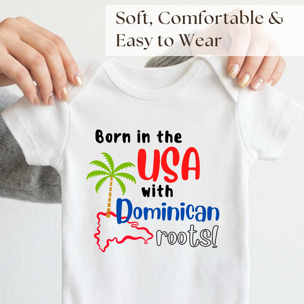 Born in the USA with Dominican Roots Baby Bodysuit | Newborn Baby Gift | Dominican Baby Jumpsuit
