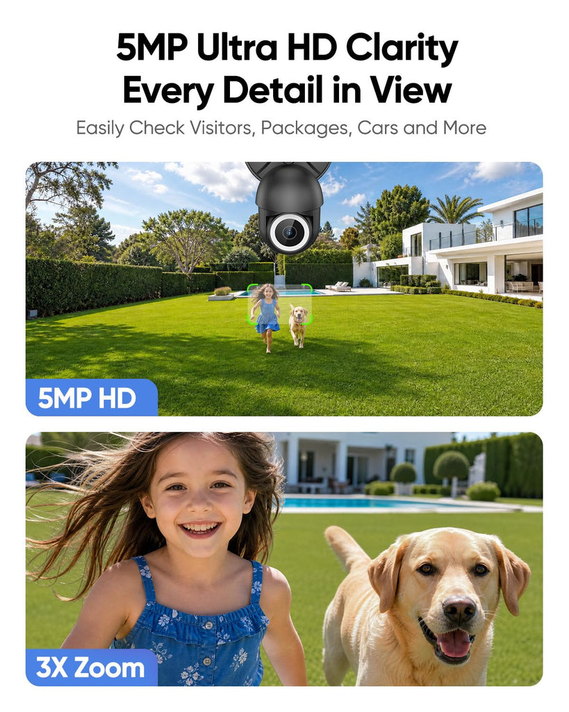 Floodlight Camera Hardwired, 2K+ UHD Outdoor Security Camera, 360° Pan & Tilt View, AI Detection & Tracking