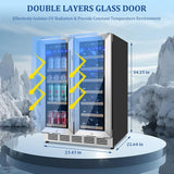 24 Inch Wine and Beverage Refrigerator, Dual Zone Beverage Cooler with Glass Doo