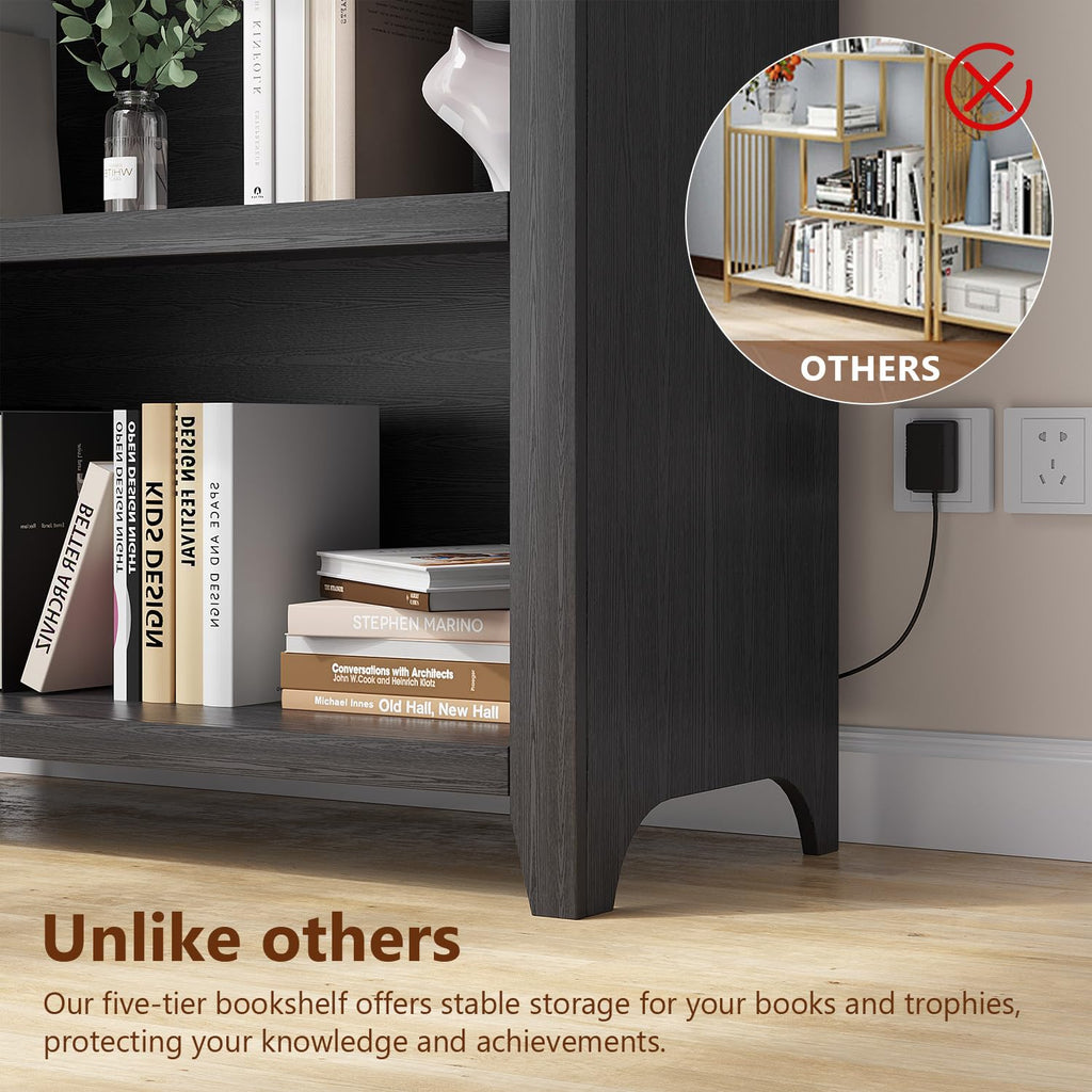 5-Tier Arched Bookcase with 3-Color Lights & Motion Sensor, Black
