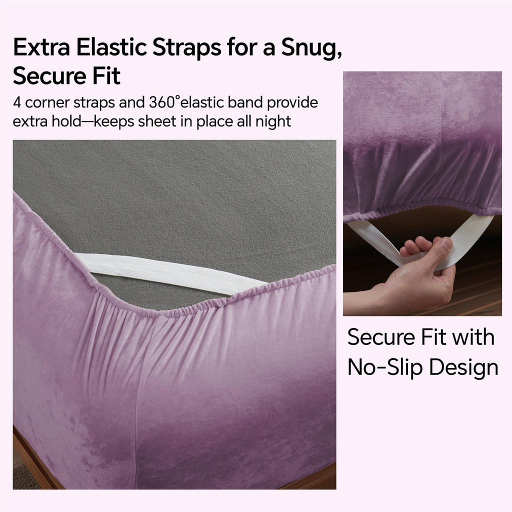 Velvet Fitted Sheet and Pillowcase Set 3Pc, Cal King, Lavender