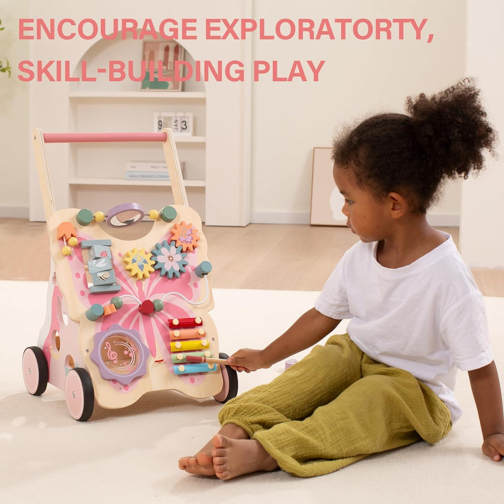 Wooden Push Walker for Girls Kid 18-36months with Activity Center