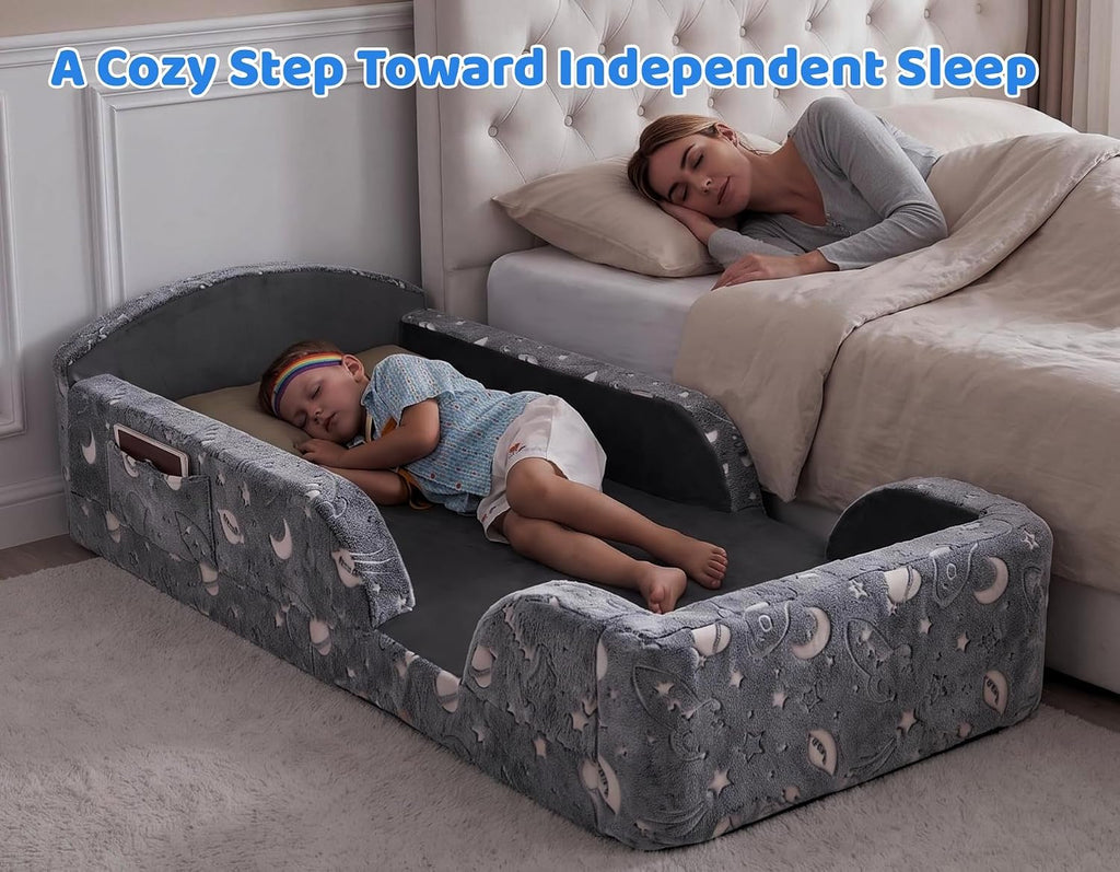 Toddler Floor Bed, All-Foam Kids Bed with Guardrails, for Ages 2-7