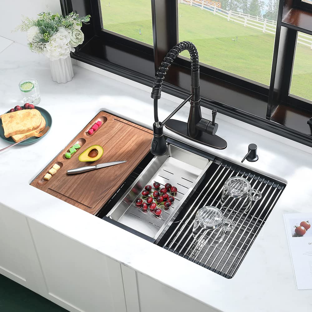 33x19 Black Stainless Steel Undermount Workstation