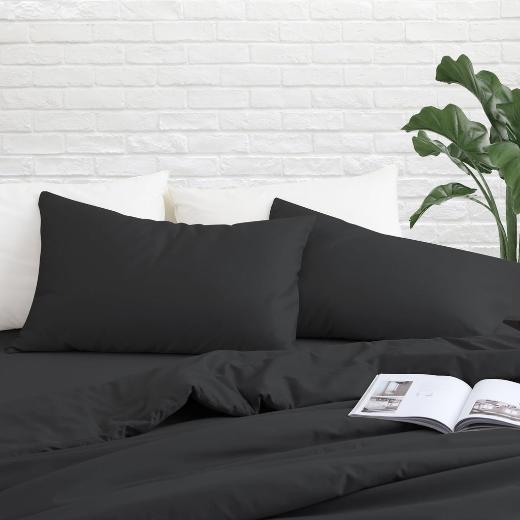 Pillow Cases Queen Size 4 Pcs, 100% Egyptian Cotton 400 Thread Count Sateen Weave Black Pillowcases Queen Size