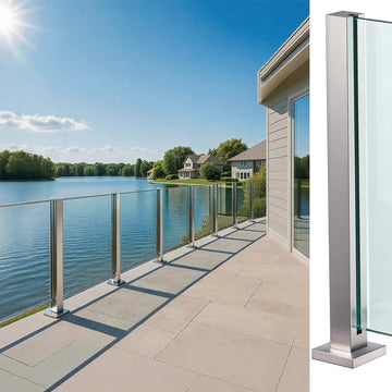 Glass Railing Post, No-Punch Glass Railing System with Spigot Slots & Base, Heavy-Duty 304 Stainless Steel Clamp for