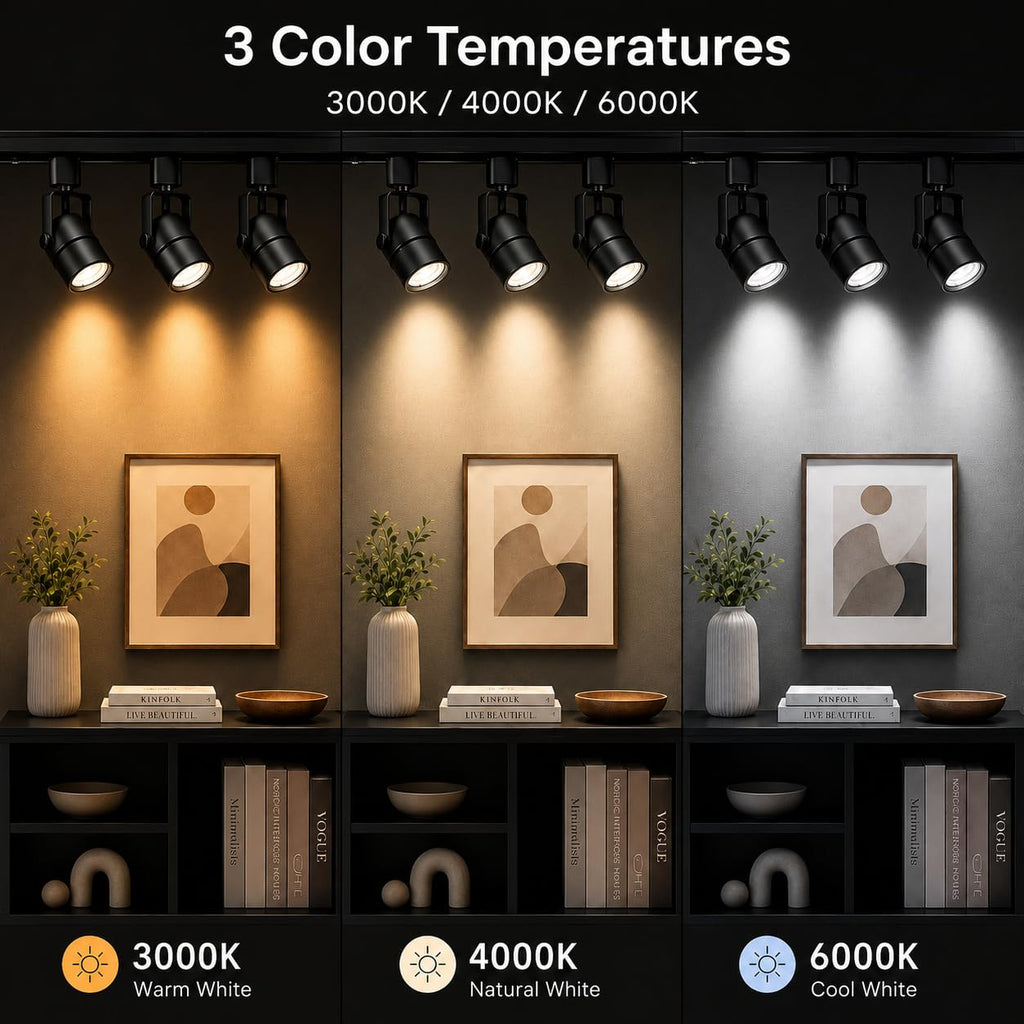 6FT LED Track Lighting Kit with 3-Color GU10 Bulbs, Dimmable 6 Lights Black