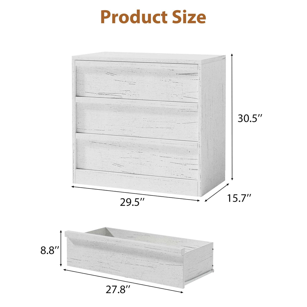 3, 30.5" Tall, Freestanding Vertical Drawer with Storage, Wooden Closet Chest Storage, White