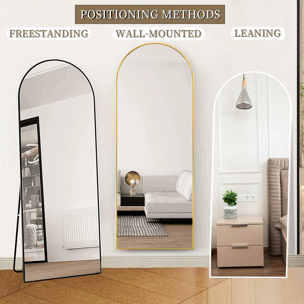 Floor Full Length Mirror, 56"x20" Arched Full Body Mirror, White