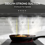 30 Inch Black Stainless Steel Wall Mount Range Hood 380 CFM 3 Speed LED Lights Convertible Ducted/Ductless