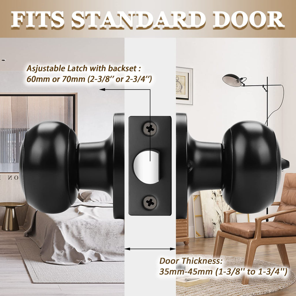 6 Pack) Black Round Entry Door Knobs Keyed Alike, Exterior/Interior Door Handles Bedroom Bathroom/Front/Offic Doors