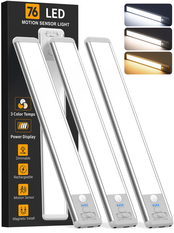 Under Cabinet Lighting Wireless, 10inch Motion Sensor Light Indoor, 3Pack