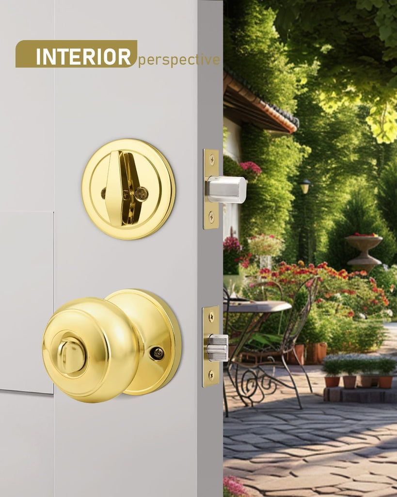 2 Pack Keyed Alike Front Door Knob and Deadbolt Set, Entry Door Locksets with Single Cylinder Deadbolt, Polished