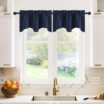 2 Panels White Kitchen Blackout Valances for Windows, 42W x 18L