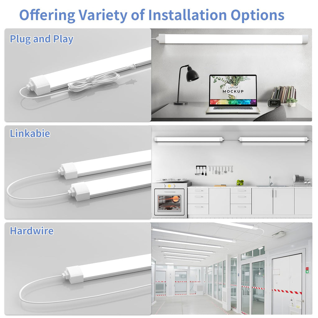 LED Ceiling Light Fixture with Plug, 5FT Triproof LED Tube Lights 45W Linkable Closet Light for Workbench Kitchen