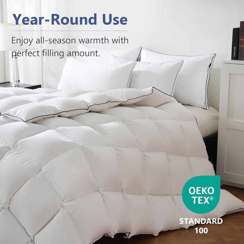 Feather Down Fiber Comforter Queen, 100% Cotton Ultra Soft Fluffy Duvet Insert Queen