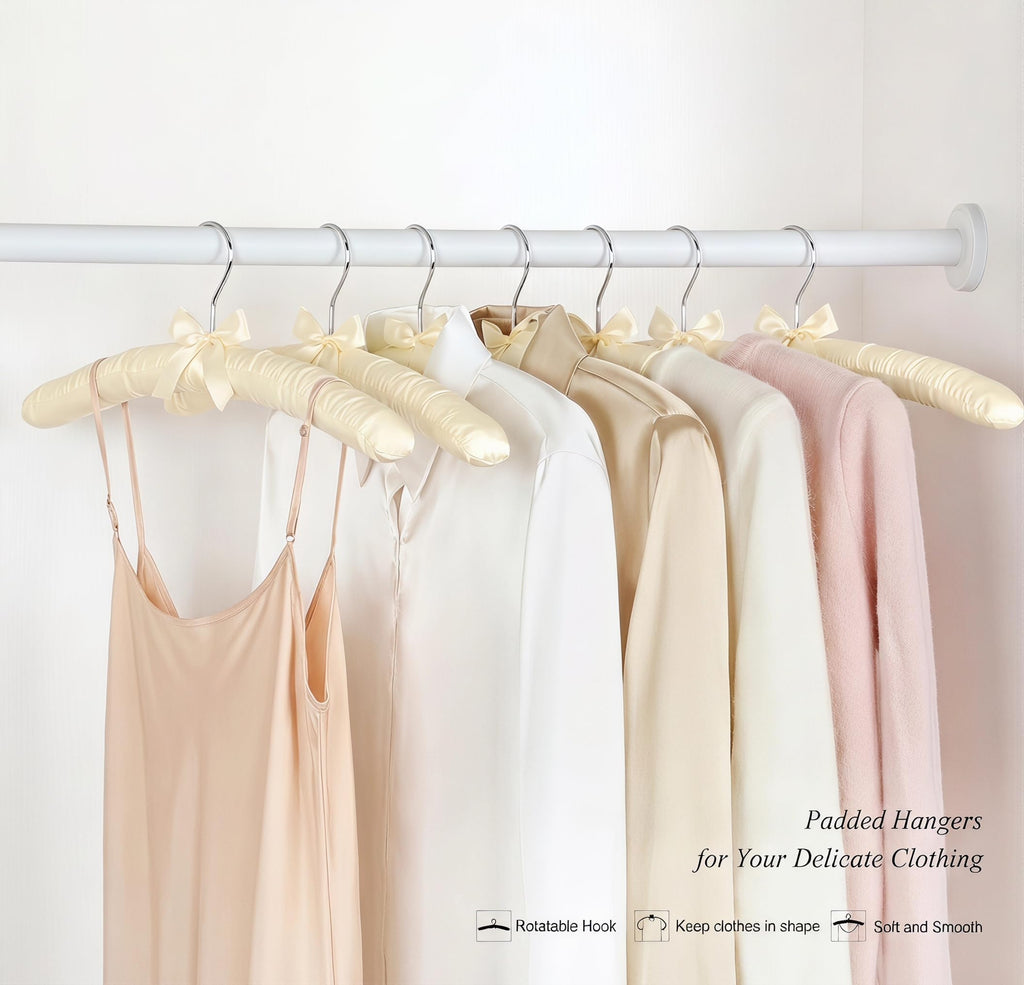 Padded Hangers for Women Clothing, 15 Inch Satin Hangers, Thick Foam Padding, No Shoulder Pads, for Sweaters, Suits