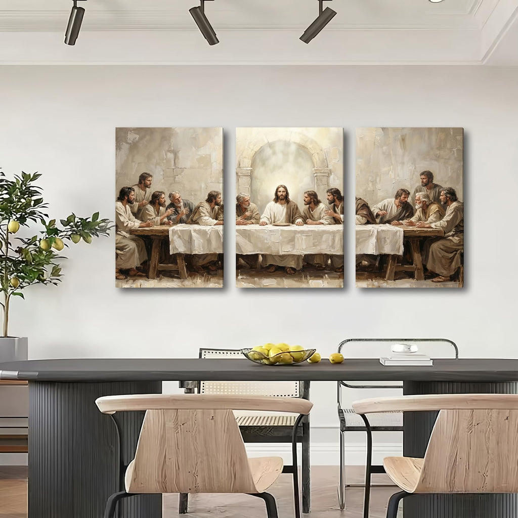 Jesus The Last Supper Framed Canvas Wall Art 3 Piece, 12"x16" Each