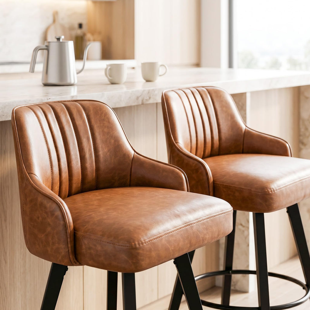 24" H Swivel Barstools Counter Height Bar Stool Set of 4, Brown