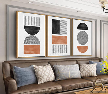 Black Brown Boho Framed Wall Art Geometric Canvas Pictures, 16"x24"x3