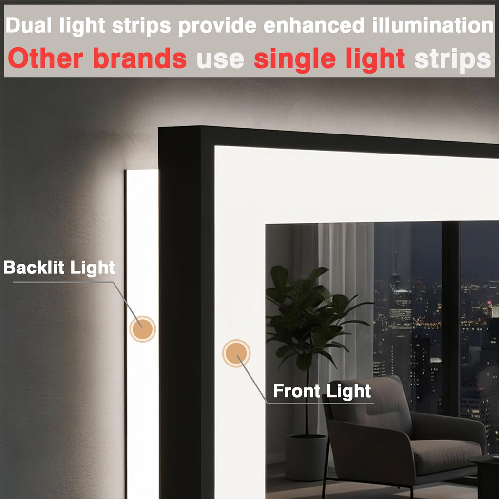 40x24 LED Bathroom Mirror - Black Aluminum Framed