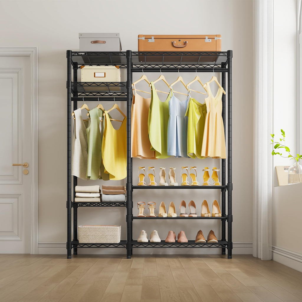 V2S Heavy Duty Clothes Rack Portable Closet Organizer System Black