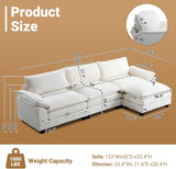 122" Cloud Teddy White Convertible Sectional Sofa