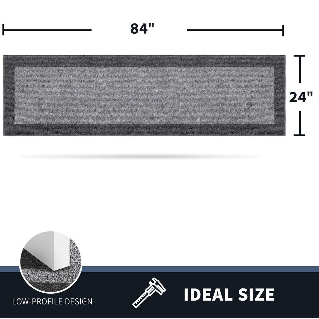 Hallway Runner Rug, 24" x 84", Light Grey & Grey
