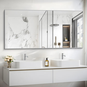 Silver Bathroom Mirror for Wall, 30x60 Inch Rectangle Mirrors with Metal Frame, Modern Vanity Large Wall Mirror