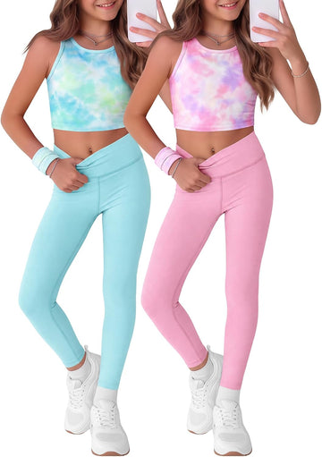 Girls Athletic Sets Kids Workout Outfits 6 Pcs Sets