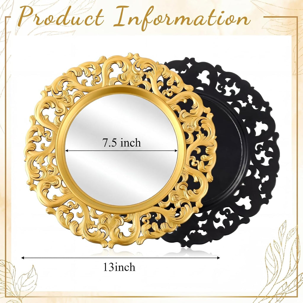 13" Mirror Charger Plate Baroque Dinner Charger, Gold - Set of 12