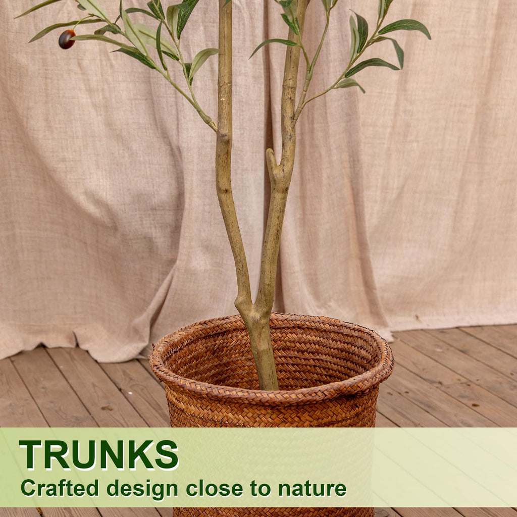 Artificial Olive Tree, 6FT Tall Faux Olive Tree with Pot, Artificial Plants with Natural Wood Trunk and Lifelike