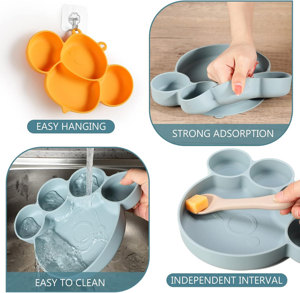 4 Pcs Silicone Baby Plates Toddler Suction Plates Divided Baby Dishes Cute Animal Kids Plates for Toddlers Baby