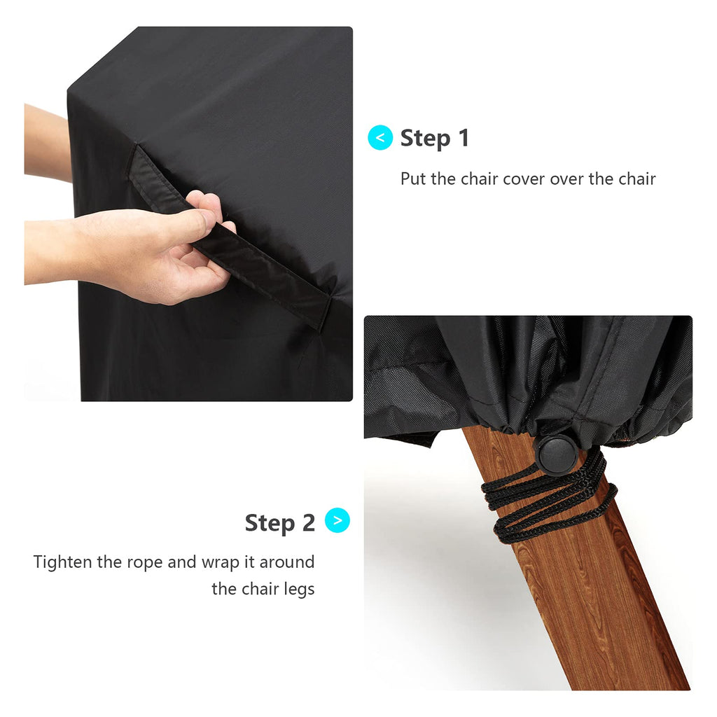 Outdoor Chair Covers, 2 Pack, 25"W x 25"D x 47"H, Waterproof, Black, Polyester Blend, Fits 4-6 Stackable Dining Chairs