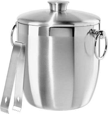 Double Wall Stainless Steel Ice Bucket - Insulated Ice Bucket with Elegant Steel Lid, Classic Handles & Stainless