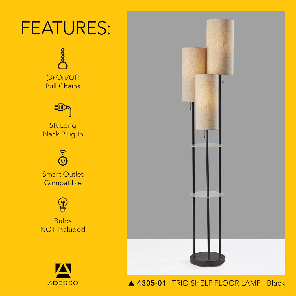 Shelf Floor Lamp, Black & Brown, Two-Tier Storage, 68"