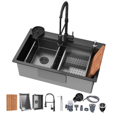 26.7 Inch Black Drop Sink with Faucet, Workstation